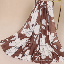 Hot selling 5 colors 200x100cm long scarf shawl Peony pattern printed scarf women's twill cotton voile scarf